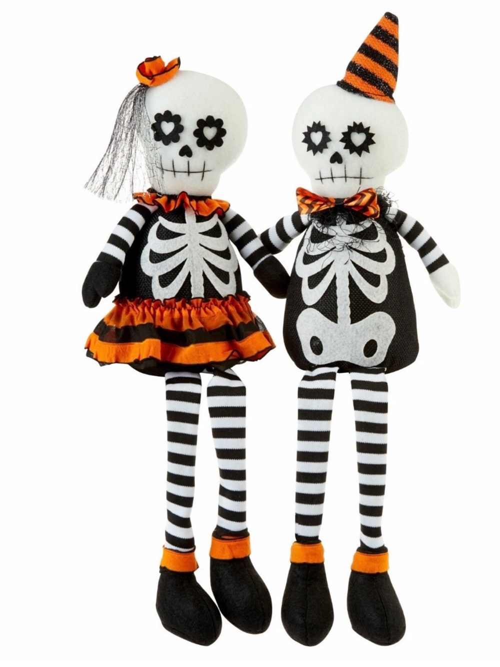 Mr & Mrs Bones Skeleton Day of the Dead Sitter Dolls Set New
